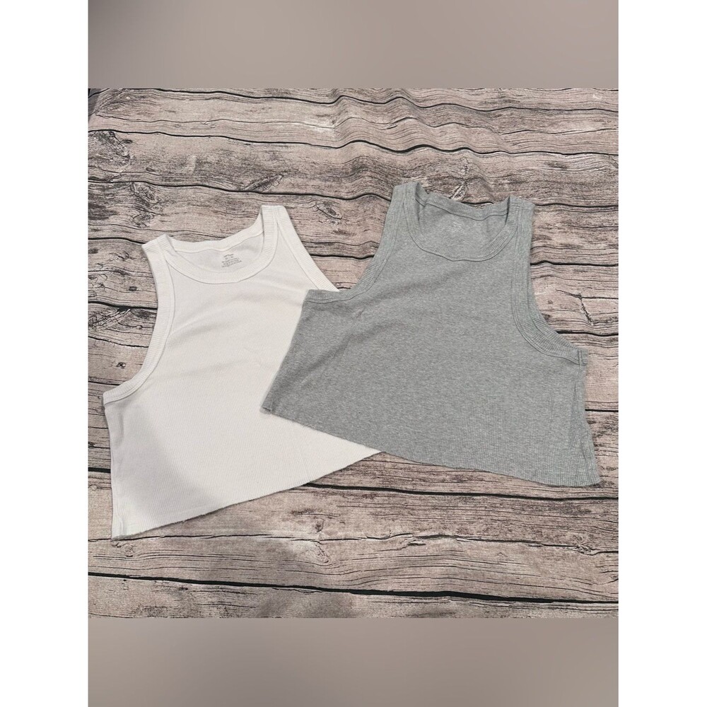 Lot of 2 aerie Ribbed Crop Tanks in White & Light Gray Both Size XL